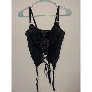 Black Lace Corset Bustier Garter Straps Lingerie Size Medium  nwot